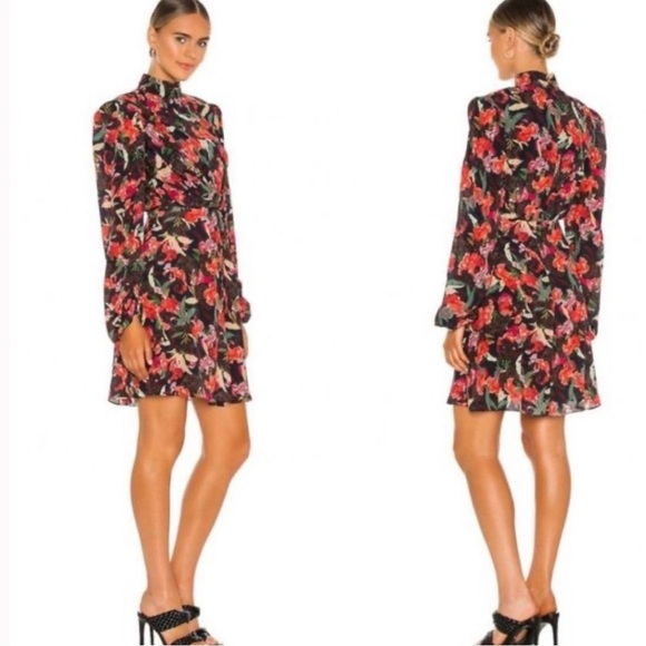SALONI Demi Mini Dress in Dusk Moonflower size 8 MWT Floral Long Sleeves Silk - Picture 1 of 13